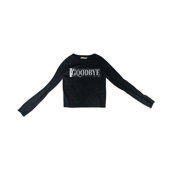 Alice + Olivia "Hello/Goodbye" Sweater XS | Wool Crewneck Preppy Graphic Knit - Picture 4 of 8